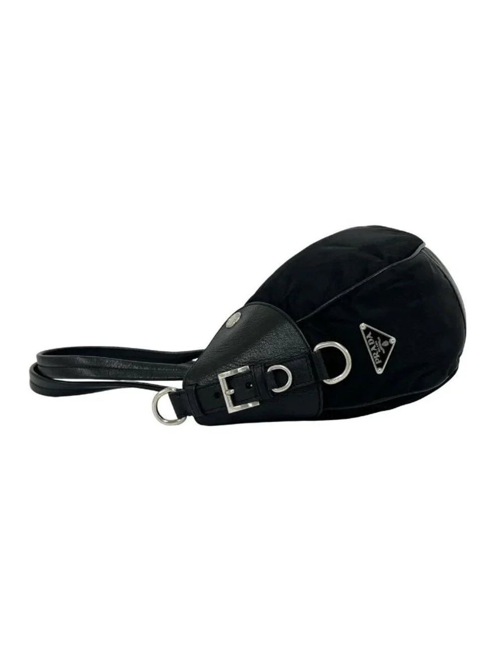 Prada Triangle Logo Tessuto Nylon Leather Tote Bag Black
